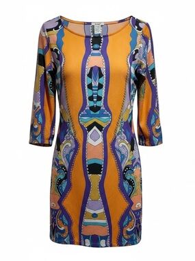 EROW Women's Orange & Purple Long Sleeve Printed Shift Dress